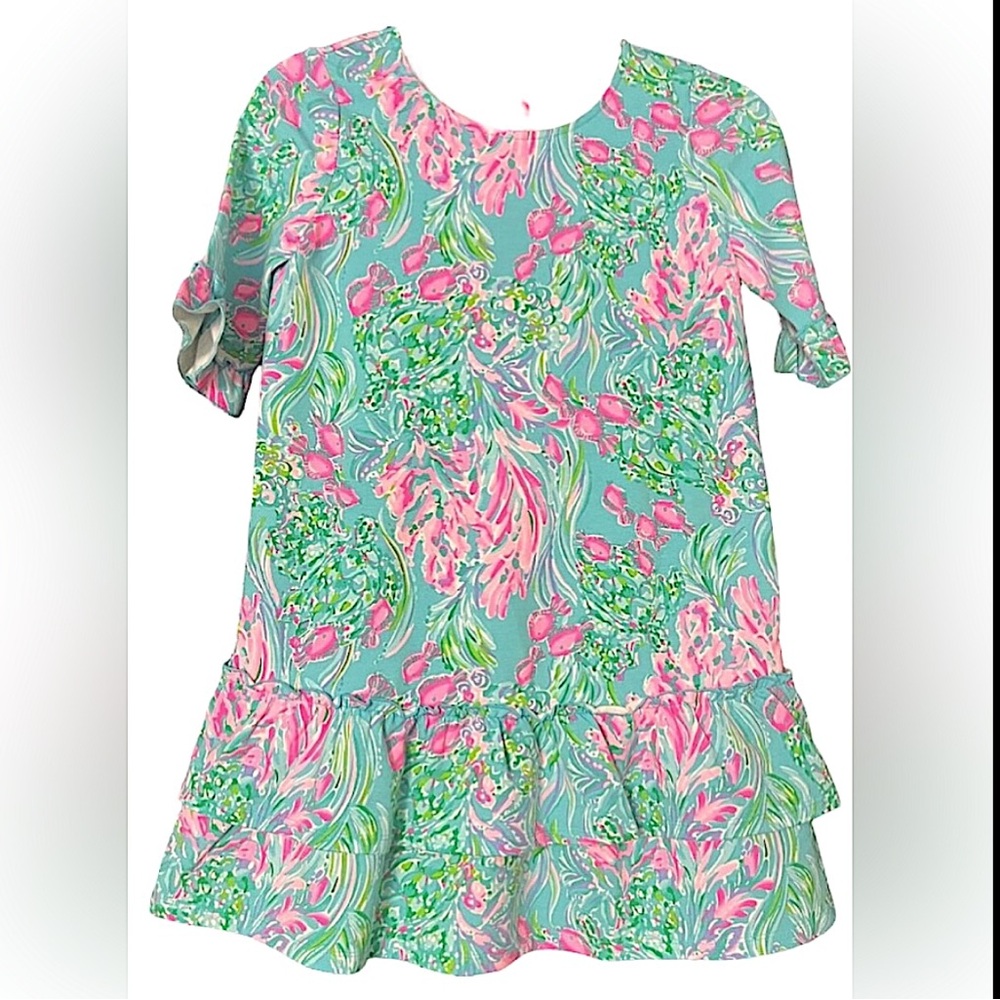 Lilly Pulitzer Long Sleeve Swing Dress Teal/Pink Fish Girls Large 8-10 NWT